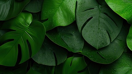 large tropical leaves in a rain-drenched jungle