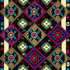 Untitled Artwork Seamless tribal, Ikat, Thai silk fabric pattern, suitable for carpets, wallpapers, furniture, interior decoration, art work.