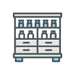 Medical cabinet with drawers and medicine bottles icon