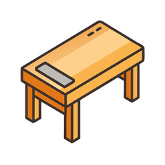 Isometric wooden table, furniture icon on black background