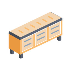 Isometric Storage Cabinet with Three Drawers on Black Background