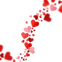 A whimsical cascade of red and pink hearts floating on a pristine white background creating a romantic feel