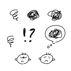 感情の混乱とストレスを表現したシンプルな線画イラスト