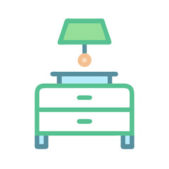 Nightstand with Lamp Illustration, Isolated on Black Background