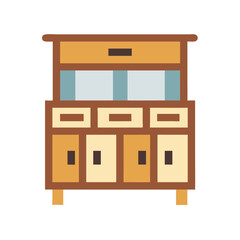 Pixel art furniture unit with drawers and doors