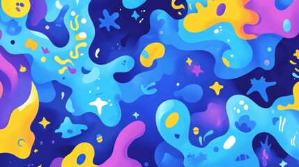 Abstract colorful shapes, vibrant fluid forms, cosmic design.