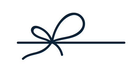 String bow, decorative knot tie. Simple thin ribbon, cord for gift decoration. Lace, rope, thread with loops for festive present adornemnt. Flat vector illustration isolated on white background