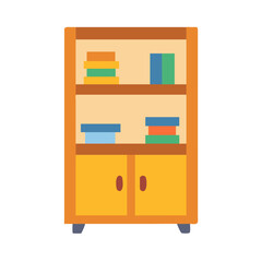 Illustration of a bookcase with colorful books on shelves