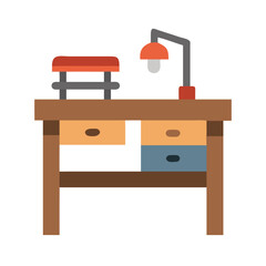 Workspace Illustration: Desk, Lamp, Clamp, and Drawer Design