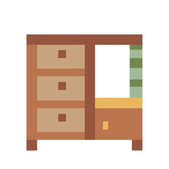 Pixel Art Dresser with Three Drawers and Shelf