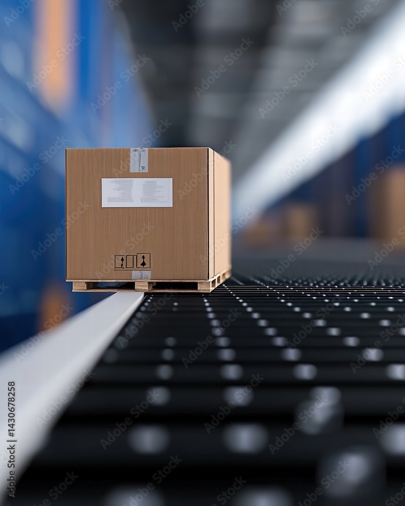 Poster a cardboard box resting on a computer keyboard in a home office setting with a busy atmosphere