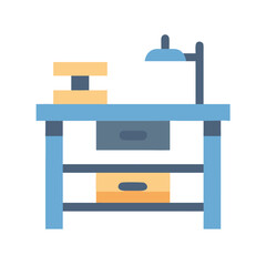 Blue crafting desk with light and storage icon