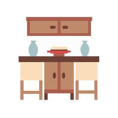 Retro-Style Kitchen Buffet with Vases and Plate