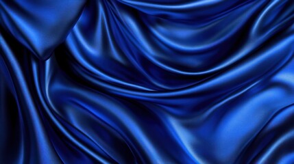 Obraz premium Luxurious deep blue satin fabric with elegant folds and drapes.