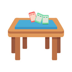 Fototapeta premium Cute cartoon table with books on a black background