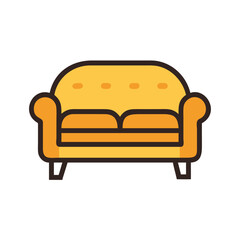 Cute yellow couch, furniture, cartoon style, isolated vector