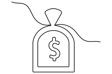 Dollar icon continuous one line drawing of isolated outline vector art