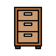 Three drawer cabinet design, wooden style icon flat