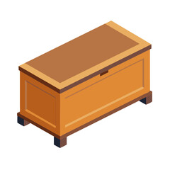 Isometric Wooden Chest Illustration on Black Background