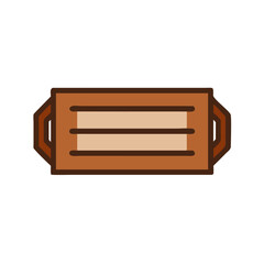 Brown Wooden Tray Icon with Handles on Black Background