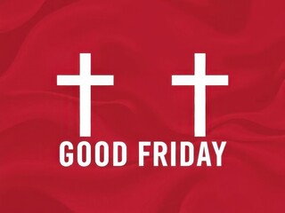 Fototapeta premium Two white crosses and the text good friday on a red background for religious observance design art