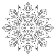 A black and white mandala illustration line art of a coloring page