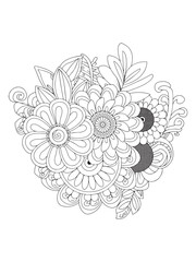 Expressive Zentangle Flower Line Art for Coloring