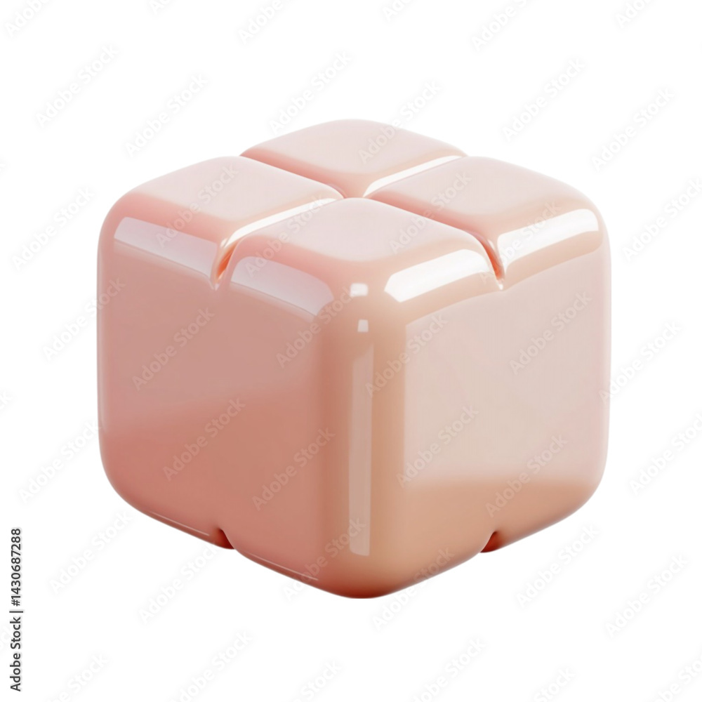 Poster pink cube shaped object with four sections isolated on white background