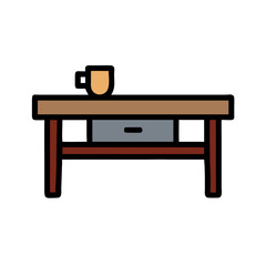 Modern Desk with Drawer and Decorative Object Illustration