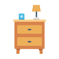 Nightstand with lamp and alarm clock vector illustration