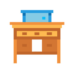 Pixelated Bathroom Vanity with Sink on Black Background