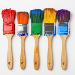 Row of paintbrushes with vivid hues displayed