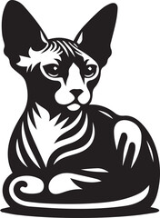 Sphynx Cat Vector Black and White Line Art Illustration