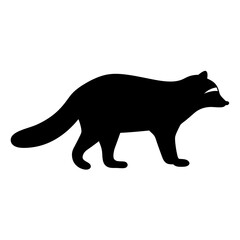 Black Silhouette of a Raccoon on transparent . Depicts a Common North American Mammal