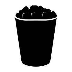 Silhouette of popcorn bucket with popcorn spilling out, transparent . on , simple design