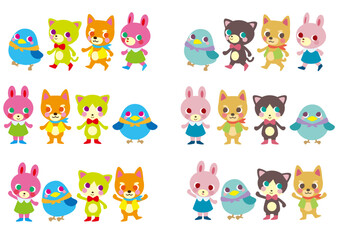 カラフル　ウサギ　イヌ　ネコ　鳥　セット