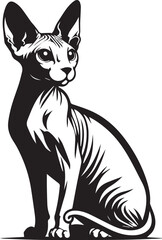 Sphynx Cat Vector Black and White Line Art Illustration