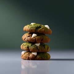 Stack of Delicious Matcha Green Tea Cookies with White Chocolate Chips