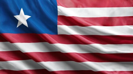 This illustration features the flag of Liberia, characterized by its red and white stripes and a blue square with a white star. The flag symbolizes Liberia's history and independence