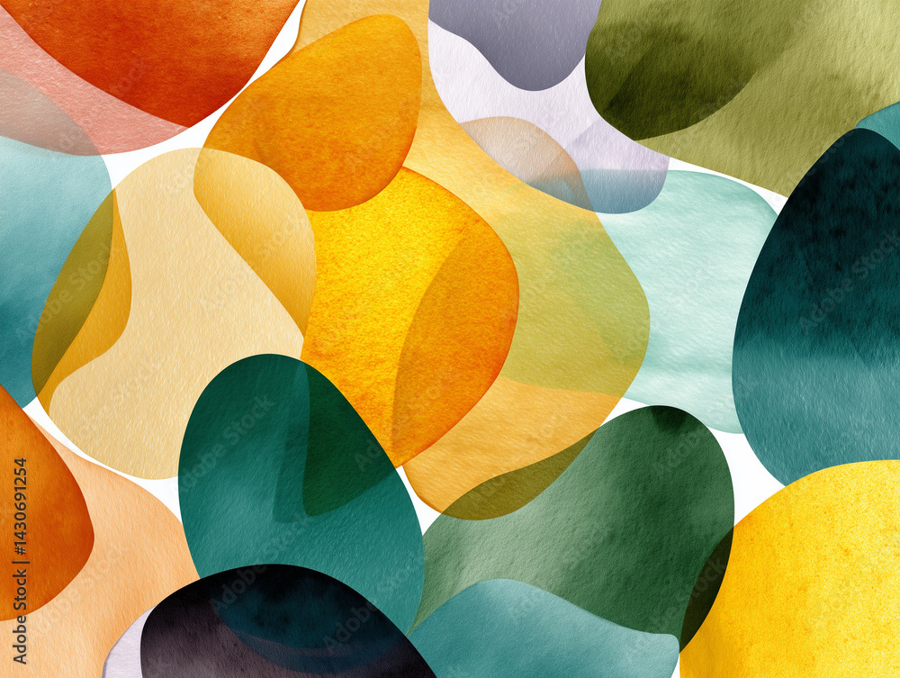 Poster colorful abstract shapes in organic fluid forms create vibrant and dynamic composition. interplay of