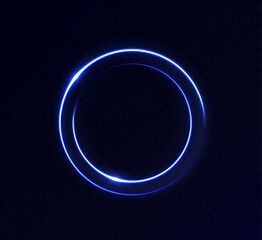 Realistic neon glowing round frame. Light neon round frame. Neon line light curve effect