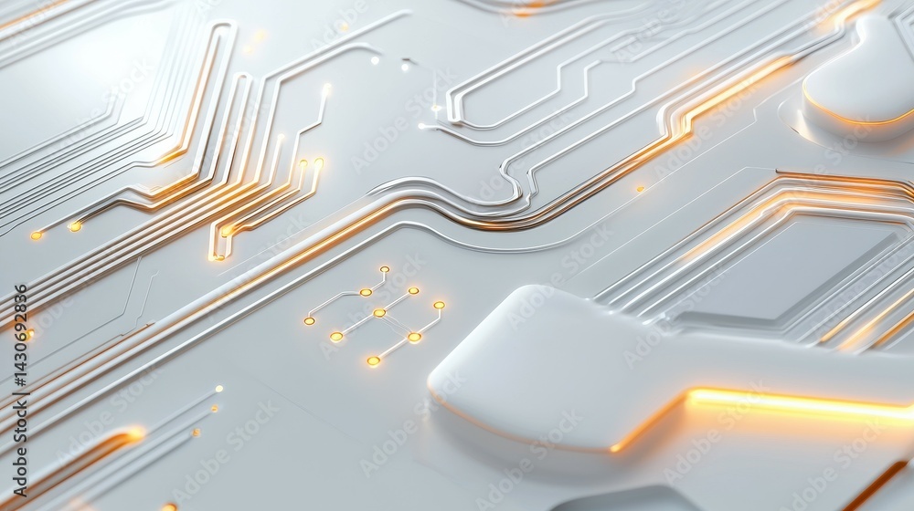 Aufkleber abstract close-up of a futuristic circuit board with glowing lines and smooth surfaces.