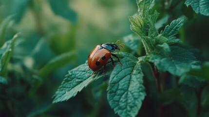 Ladybug on a mint leaf