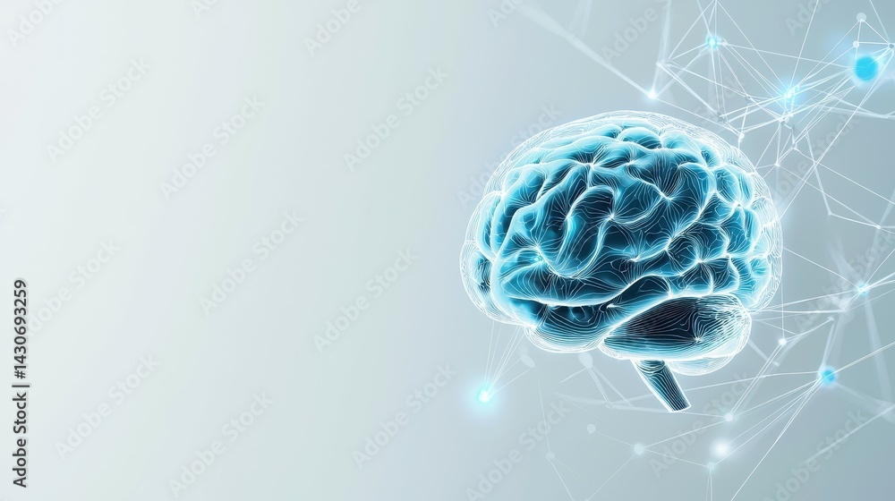 Aufkleber futuristic brain illustration with connected network lines in a digital setting.
