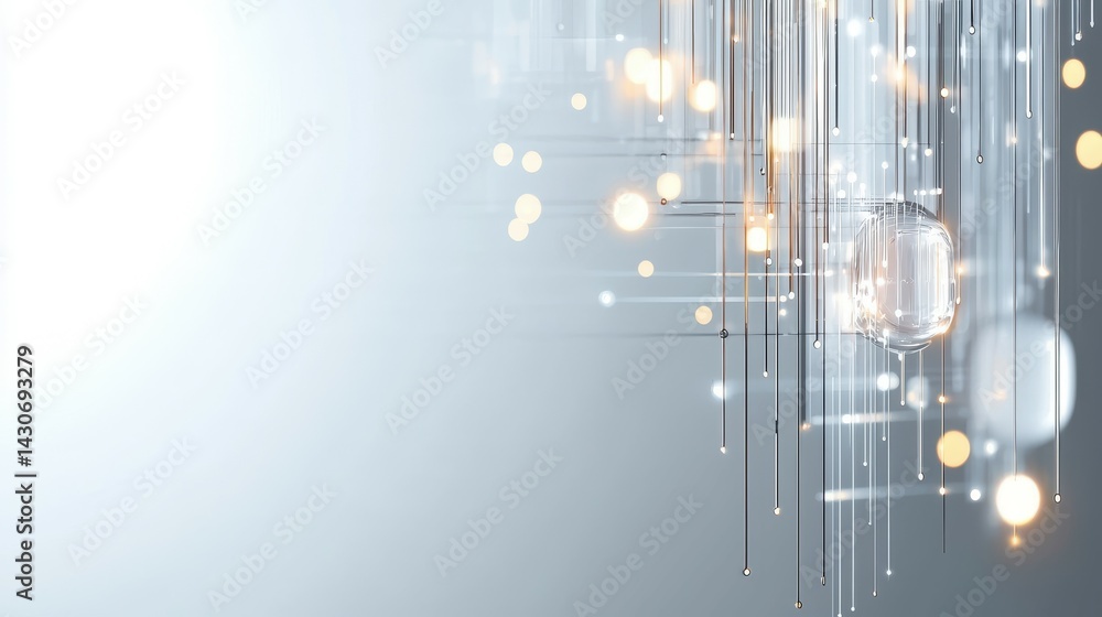 Poster abstract digital art with luminous lines and glowing orbs creating a serene atmosphere.