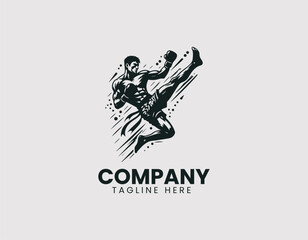 Obraz premium Dynamic Cartoon Taekwondo Athlete Kicking Illustration Vector Logo Design