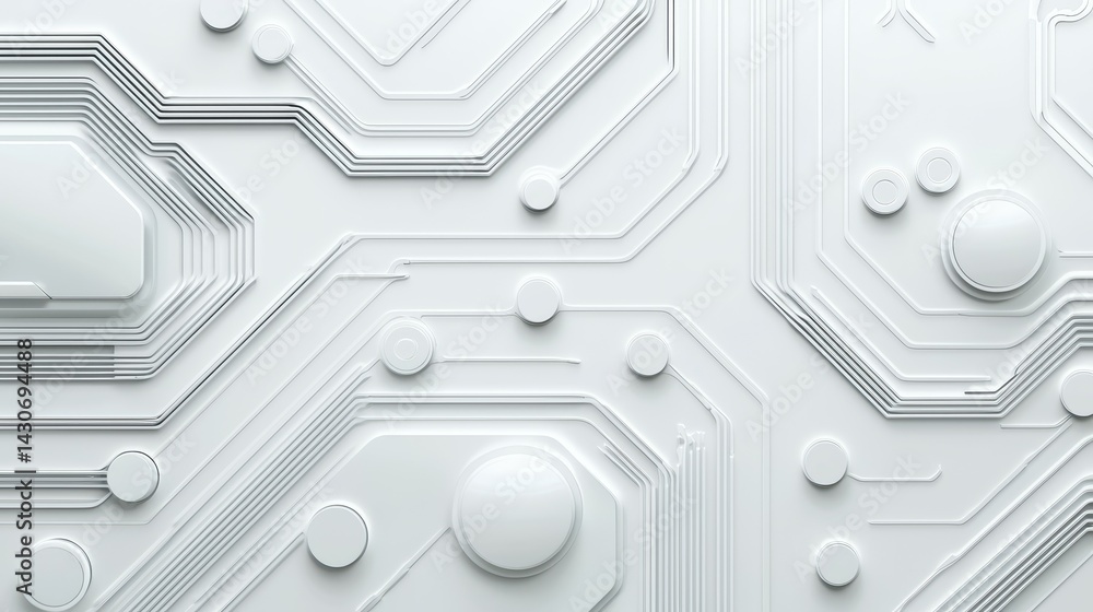 Aufkleber abstract white circuit board texture with intricate line patterns and circular elements.