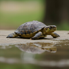 Obraz premium Baby Turtle by Water Adorable Reptile Image