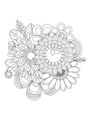 Flower Zentangle Page for Personal Coloring Therapy