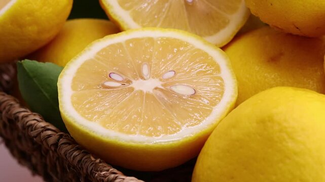 Close-up of lemons in a basket